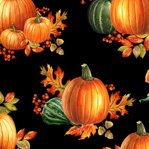 Benartex - Autumn Elegance - Pumpkin Allover, Black
