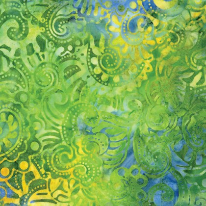 Benartex - Batiks - Bali Caribbean - Mod Paisley, Lime/Blue