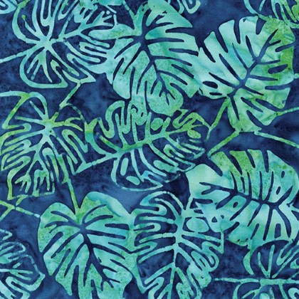 Benartex - Batiks - Bali Lagoon - Monstera, Blue/Teal