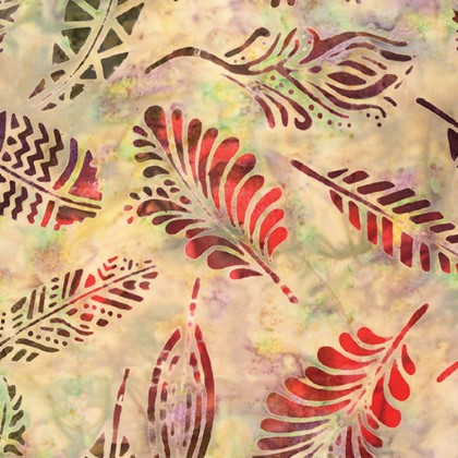 Benartex - Batiks - Bali Sandy Isle - Feather, Sand/Red