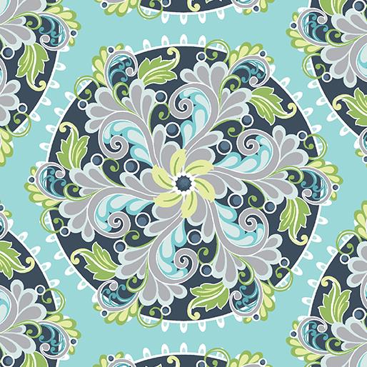 Benartex - Feathers And Flourishes - Flourish Medallion, Aqua