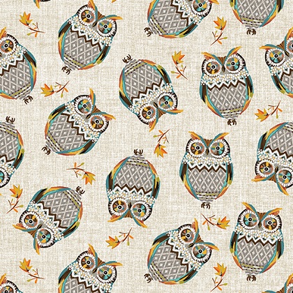 Benartex - Hello Fall - Tossed Owls, Light Natural