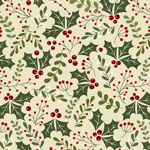 Benartex - Jingle Bell Flannel - Holly Daze, Natural