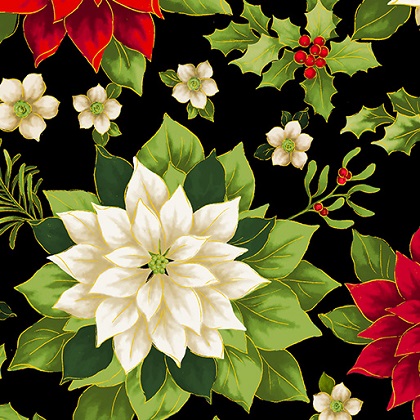 Benartex - Kanvas - 108' Joyous Garden - Poinsettia, Black