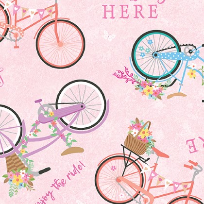 Benartex - Kanvas - Enjoy The Ride - Springtime Bicycles, Pink