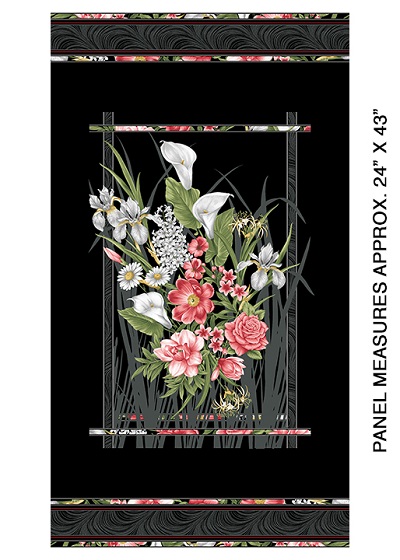 Benartex - Magnificent Blooms - 24' Magnificent Blooms Panel, Black/Multi