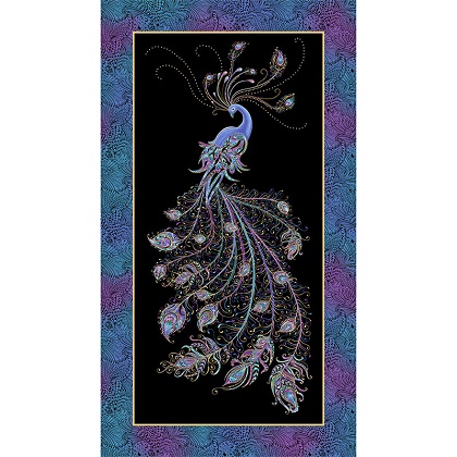 Benartex - Peacock Flourish - 24' Peacock Panel, Black