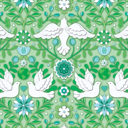 Benartex Contempo - Peace on Earth - Damask, Mint