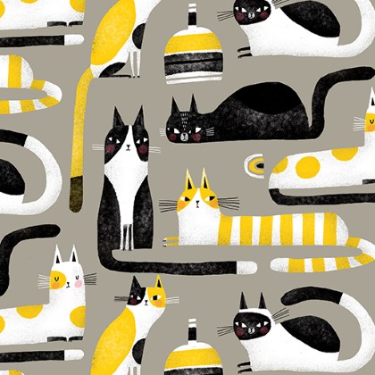 Benartex Kanvas - Cosmo Cats - Cats, Grey