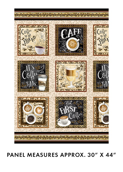Benartex Kanvas - For The Love of Coffee - 24' Coffee Time Panel, Neutral