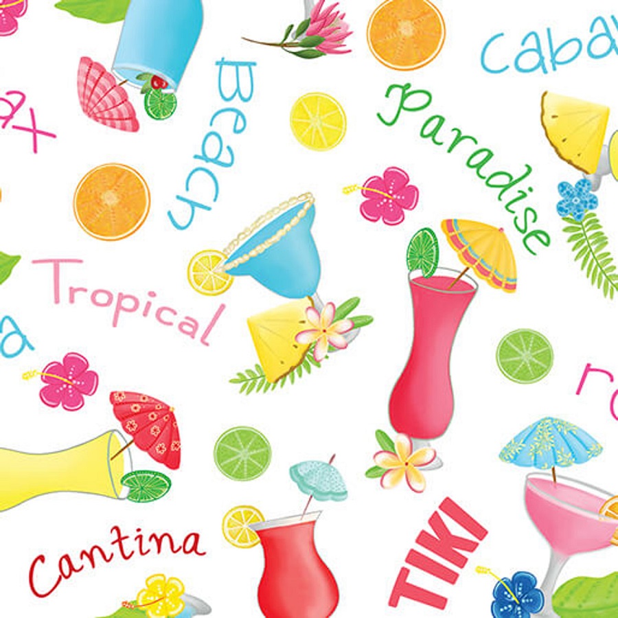 Benartex Kanvas Studio - Island Time - Tropical Refreshments, White