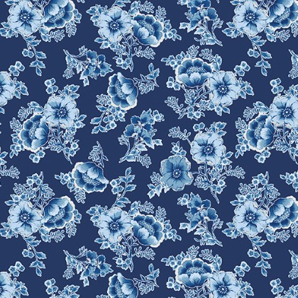 Benartex Traditions - Bluesette - Flower, Dark Blue