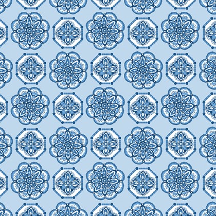 Benartex Traditions - Bluesette - Tile Medallion, Light Blue