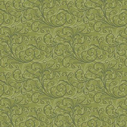 Benartex Traditions - Camellia - Double Scroll, Medium Green