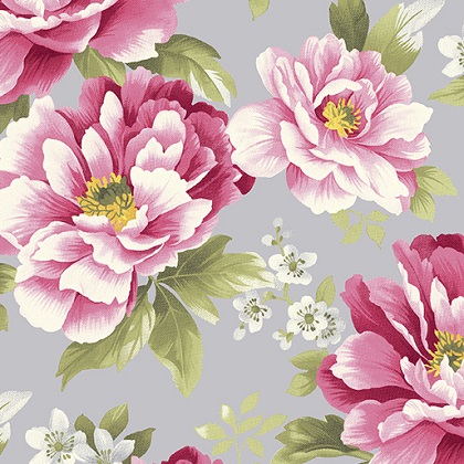 Benartex Traditions - Camellia - Large Floral, Grey