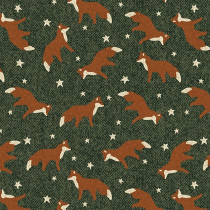 Benartex Traditions - Winter Forest - Fox in The Forest, Green