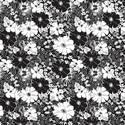 Blank Quilting - 108' Black Tie 2 - Floral, Black & White