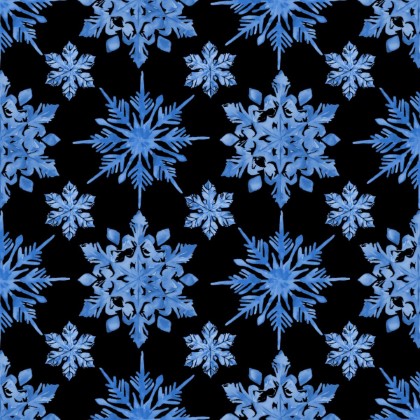 Blank Quilting - Aurora Flurries - Blue Snowflakes, Black