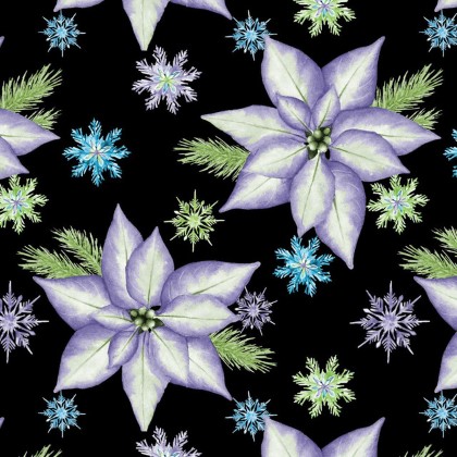 Blank Quilting - Aurora Flurries - Poinsettias and Snowflakes, Black