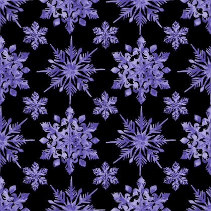 Blank Quilting - Aurora Flurries - Purple Snowflakes, Black