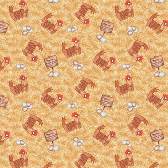 Blank Quilting - Barnyard Boogie - Scattered Chickens & Eggs, Brown