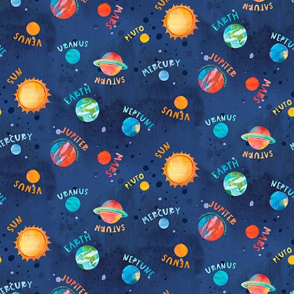 Blank Quilting - Blast Off! - Planets, Navy