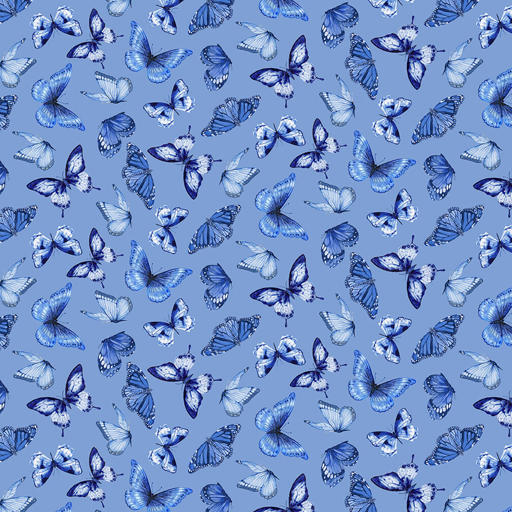 Blank Quilting - Blue Jubilee - Butterflies, Medium Blue