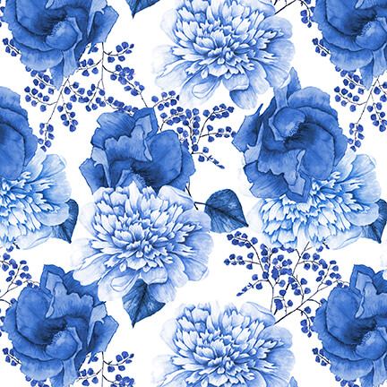 Blank Quilting - Blue Jubilee - Roses, Medium Blue