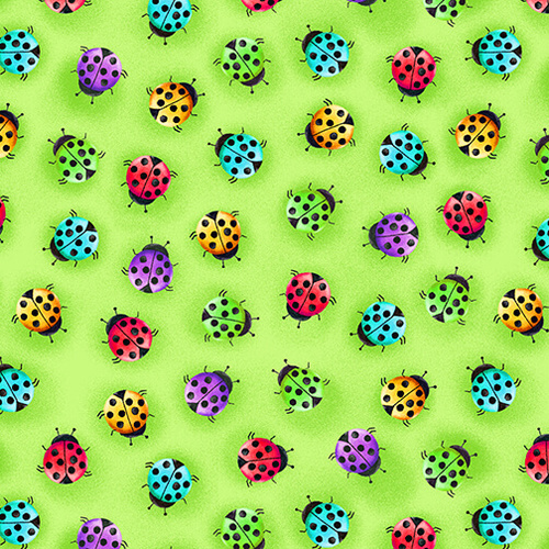 Blank Quilting - Bugs Galore - Ladybugs, Multi on Green