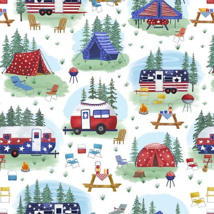 Blank Quilting - Camp USA - Camping Scenes, White