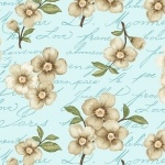 Blank Quilting - Cherry Blossom Love - Blossoms with Script, Aqua