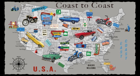 Blank Quilting - Coast To Coast - 24' USA Panel, Multi