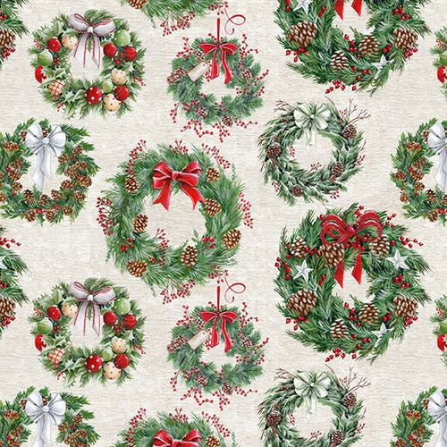 Blank Quilting - December Magic - Christmas Wreaths, Ecru