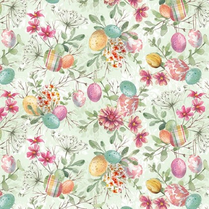 Blank Quilting - Easter Wishes - Flowers & Easter Eggs, Light Green