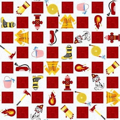 Blank Quilting - Everyday Heroes - Firefighter Motif Checkerboard, White
