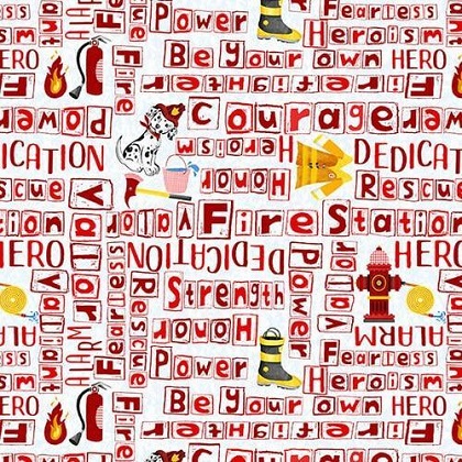 Blank Quilting - Everyday Heroes - Firefighter Words, Red