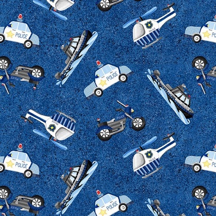 Blank Quilting - Everyday Heroes - Police Vehicles, Blue