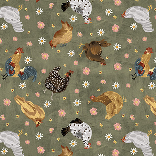 Blank Quilting - Farm Country - Chickens, Green