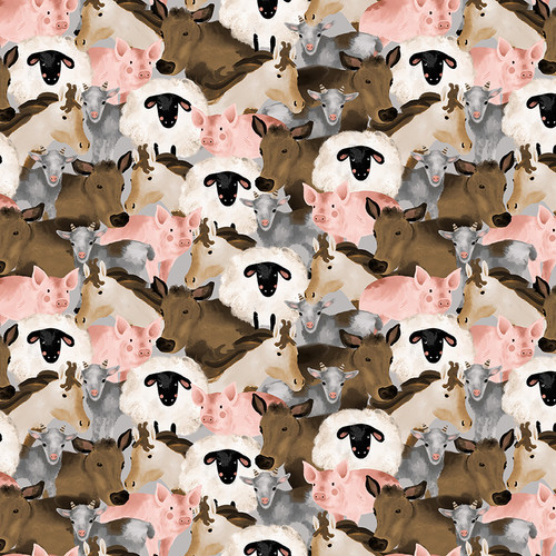 Blank Quilting - Farm Country - Farm Animals Collage, Gray
