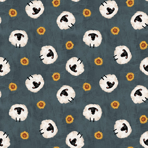 Blank Quilting - Farm Country - Tossed Sheep, Dark Teal
