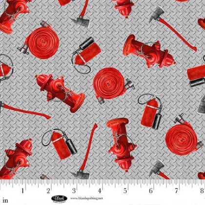 Blank Quilting - Fire Alarm - Fire Fighter Equipment, Gray