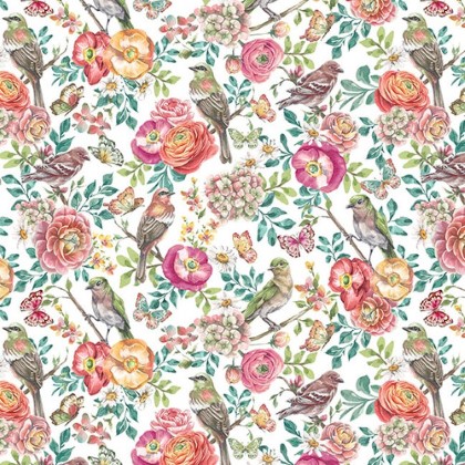 Blank Quilting - Flourish - Birds With Flowers, White