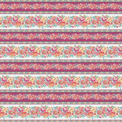 Blank Quilting - Flourish - Floral Border Stripe, Magenta