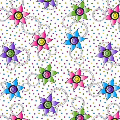 Blank Quilting - Flower Power - Small Flowers and Dots, White
