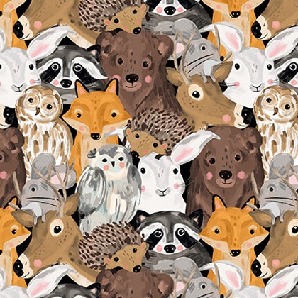 Blank Quilting - Forest Critters - Woodland Animal Collage, Brown