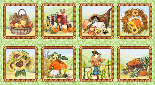 Blank Quilting - Golden Days - 24' Harvest Block Panel, Green