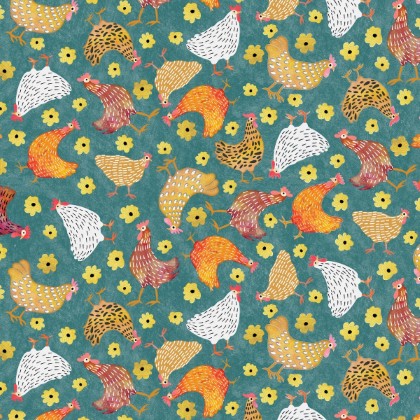 Blank Quilting - Highland Nature Walk - Hens, Teal