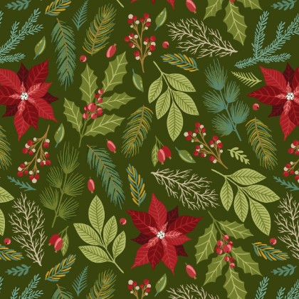 Blank Quilting - Holly Jolly Calico - Poinsettia Floral, Evergreen