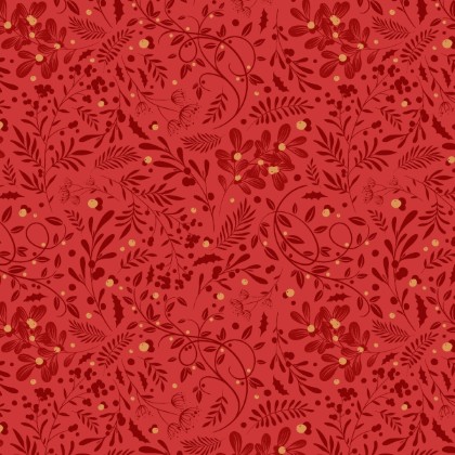 Blank Quilting - Holly Jolly Calico - Swirls Foliage, Crimson