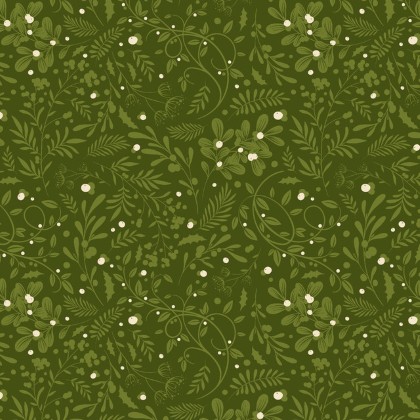 Blank Quilting - Holly Jolly Calico - Swirls Foliage, Evergreen